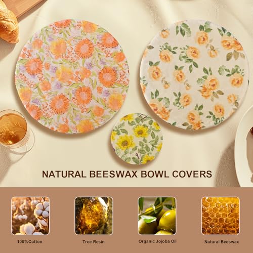Reusable Bowl Covers for Bread Proofing - Beeswax Bowl Covers Reusable 3 Set, Cotton Blend Stretch Design, Fits 4-13 Inch Bowls, Shower Caps for Sourdough Bread, Dough Proofing & Food Storage（Flower） - color: Flower