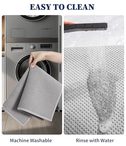 YIHOUSE Bathroom Rug Sets 2 Piece, Ultra Thin Quick Dry Bath Mat, Absorbent Bath Mat for Bathroom Non Slip Machine Washable Bath Rug (Light Grey) - color: Light Grey, size: 2 Pieces (U-Shape)
