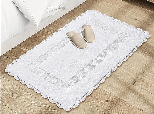 Savi Home 100% Cotton Crochet Bathmat 17x24 White – Super Soft, Plush & Absorbent, Hand-Tufted, Reversible, Heavyweight Rug with Anti-Skid Backing – Bathroom Floor Mat - color: White, size: 1'9" x 2' (Rectangular)