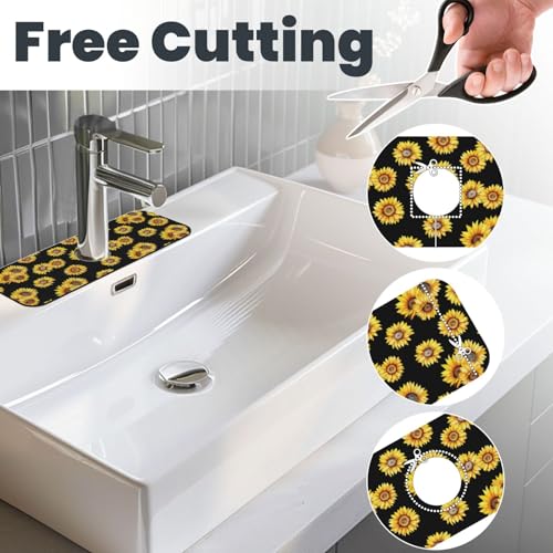 Faucet Draining Mat For Kitchen Sink, Sunflower Flower Black Diatom Mud Absorbent Drain Pad For Bathroom Kitchen Sink Splash Guard Drying Mat - color: Sunflower Flower Black