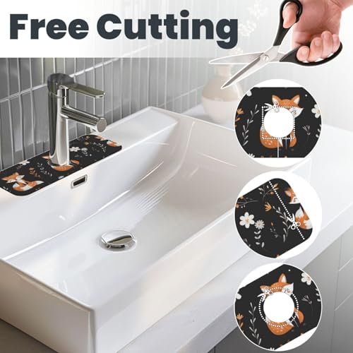 Kitchen Sink Splash Guard Faucet Mat, Cute Happy Fox Diatom Mud Absorbent Draining Mat For Kitchen Sink Bathroom - color: Cute Happy Fox, size: One Size