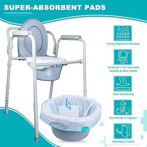 Oumee 120 Count Absorbent Commode Pads for Bedside Commode Bucket, Commode Liners Pads with Absorbent Gel, Potty Liner Pads for Adults Portable Toilet Bags Bedpans - size: 120