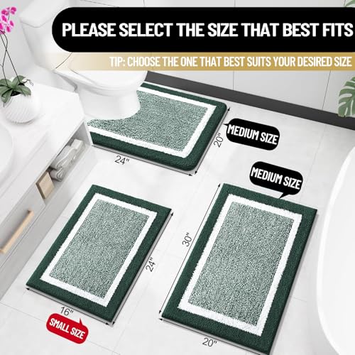 OLANLY Bathroom Rugs 30x20, Extra Soft and Absorbent Microfiber Bath Rugs, Non-Slip, Machine Washable, Quick Dry Shaggy Bath Carpet, Bath Mats for Bathroom, Tub, Shower, Blackish Green - color: Blackish Green and White, size: 30" X 20"
