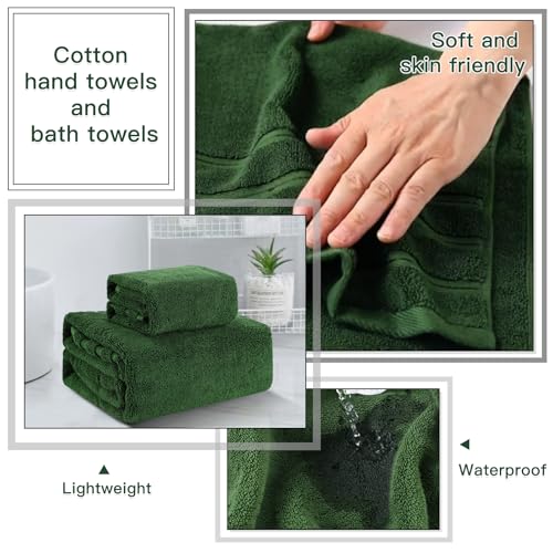 32PCS Bathroom Accessory Set Green Bathroom Accessories Bathroom Set, Shower Curtain Set, 2 Piece Bath Towel Set, 3PC Soap Dispenser, Toilet Brush & Trash Can - size: Bath Set + Oil Painting Shower Curtain + Towel Set, style: Dark Green