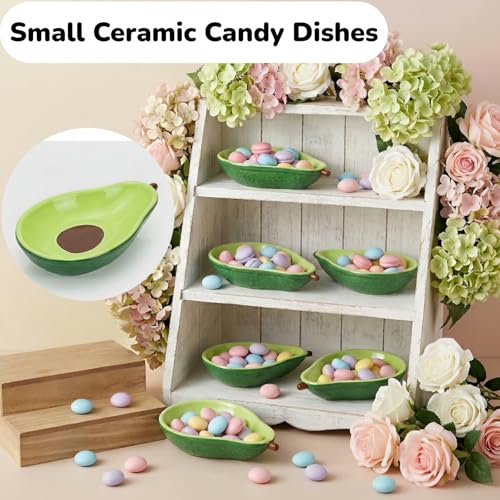 Tlence 4 Pack Cute Avocado Candy Dish for Office Desk, 6 OZ Small Ceramic Candy Bowl for Office, Mini Dipping Bowls for Charcuterie Board, Decorative Catchall Key Bowl for Entryway Table
