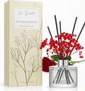 Reed Diffuser Set (6.7fl oz), Natural Lychee Rose Essential Oil Fragrance with Glass Bottle, Black Rattan Sticks & Preserved Flowers, Up to 120 Days Lasting Fragrance for Home & Office