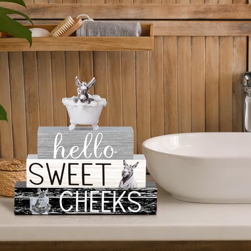 Cinnvoice 4 Pcs Funny Donkey Bathroom Decor Farmhouse Bathroom Decoration Western Hello Sweet Cheeks Table Centerpiece Gift for Christmas Valentines Back to School - style: Funny Donkey