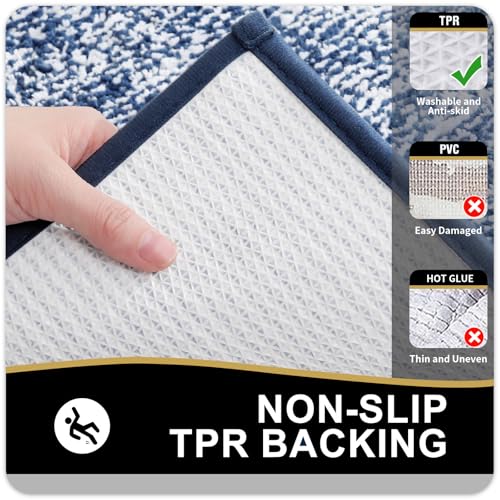 OLANLY Bathroom Rugs Sets 3 Piece, Soft Absorbent Microfiber Bath Mats and U-Shaped Contour Toilet Rug, Home Decor Accessories, Non-Slip, Bath Mat Set for Bathroom (30"x20"+24"x16"+24"x20", Navy) - color: Navy and White, size: 30" X 20" + 24" X 16" + U Sh