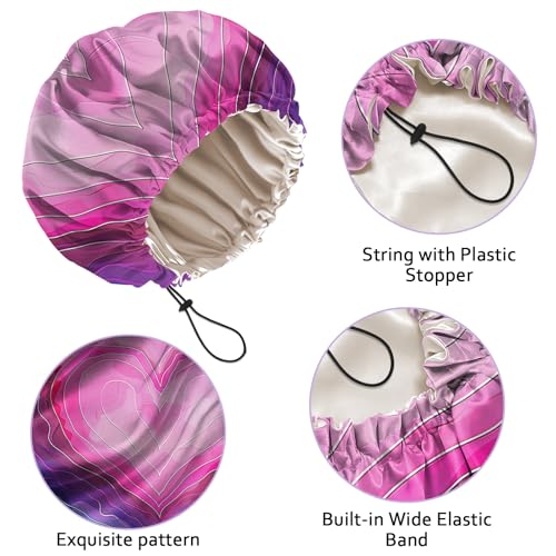 Luxury Shower Cap Silk Satin Lined Waterproof Reusable Adjustable Elastic Dry Hair Bathing Caps Cute for Women Girls-Heart - color: C-8-Heart