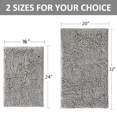 Bathroom Rugs Sets 2 Piece Plush Chenille Bath Rugs Non-Slip Bath Mats Absorbent Shaggy Rugs,Bathtub Mat, Gray Pet Dog Mats,Washable Bathroom Carpet for Tub, Shower, Washroom- 32x20 + 24x16 Inch - color: Ash Gray, size: 32"L x 20"W + 24"L x 16"W