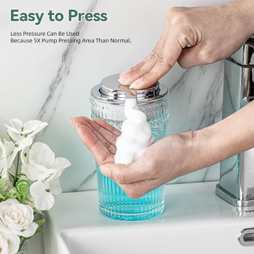Glass Foam Soap Dispenser, 7 Oz Face Wash Dispenser for Bathroom, Vintage Glass Clear Foaming Hand Soap Dispenser, Small Refillable Lotion Dish Dispenser for Kitchen - color: Silvery-7 Oz