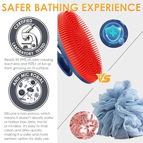 INNERNEED Magnetic Silicone Body Scrubber, Hygienic Shower Brush, Red | Gentle Exfoliating & Deep Cleansing Body Brush for Daily Shower, Skin Vitality - color: Red