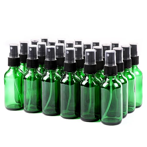 NOOEEISS Green Glass Small Spray Bottle 2 oz 24 Packs,Fine Mist Sprayer Small Clear Bottles,Refillable Containers mini spray bottles for Cleaning Solutions and Skin Care (Green 24pcs) - color: Green, size: 24Pack