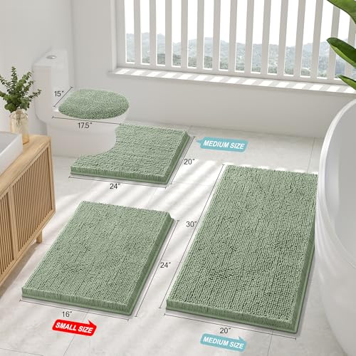 Smiry Luxury Chenille Toilet Rugs U-Shaped 20x20, Soft Absorbent Non-Slip Contour Bathroom Rugs for Toilet, Machine Washable Contoured Bath Mats, Sage Green - color: Sage Green, size: 20" X 20" Contour Rug
