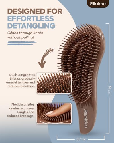 Detangler Brush, Curly Hair Brush for Women, Men & Kids - Wet & Dry Detangling Hair Brush for Curly, Thick, Fine & Wavy Hair - Anti-Breakage Wave Brush, Pain-Free Hairbrush, Smoke Cocoa - color: Smoke Cocoa