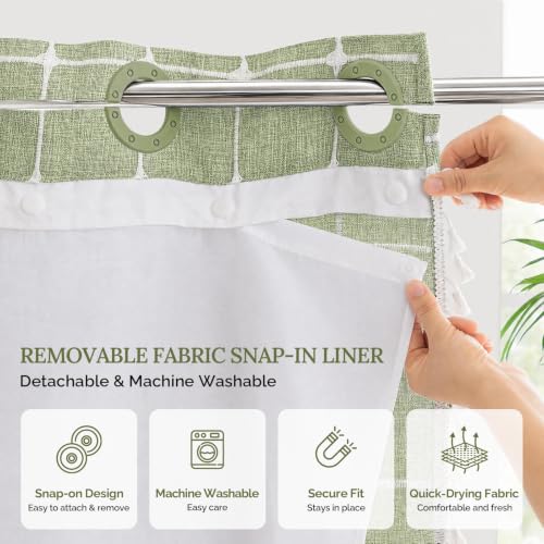 River Dream Sage Green Farmhouse Shower Curtain with Snap-in Liner, No Hooks Needed,with Magnets,with Tassels,Water Repellent&Machine Washable,71x74Inch - color: Sage Green, size: 71"W x 74"L (Pack of 1)