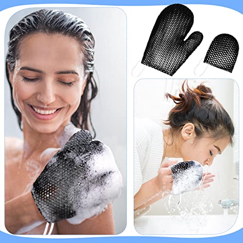Vesici 2 Pcs Honeycomb Exfoliating Glove Set Exfoliating Bath Mitt Honeycomb Face and Body Scrubber Shower Mitt Sponges for Cleaning Body Shower Face Skin Beauty Spa(Black) - color: Black