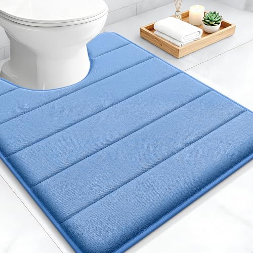 OLANLY Memory Foam Toilet Rugs U Shaped 24x20, Super Soft Absorbent Contour Bath Rugs, Quick Dry, Machine Washable Toilet Mat, Bathmat Carpet, Bathroom Home Decor Accessories, Cornflower Blue - color: Cornflower Blue, size: 24" X 20" Contour Rug