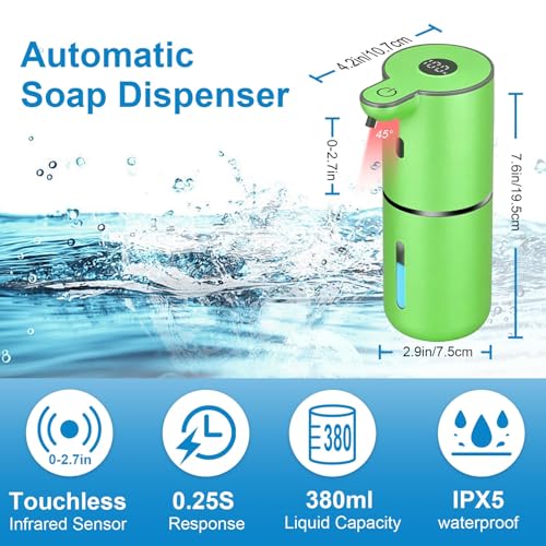 OHIFAST Automatic Foaming Soap Dispenser Touchless, USB Rechargeable Smart Hand Soap Dispenser, 6-Level Adjustable, 12.8oz/380mL Wall Mounted for Bathroom Kitchen Dish Soap-Green - color: Green, style: Foam