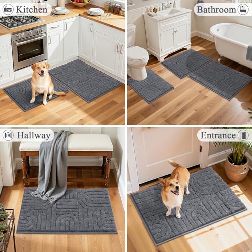 Vaukki Bathroom Rugs Sets 3 Piece, Grey Washable Non Slip Soft Bath Mats for Shower and Tub, Plush Absorbent Microfiber Toilet Rug U Shaped, 32x20+26x18+24x20 Inch - color: Grey, size: 18''x26''+20''x32''+20''x24''
