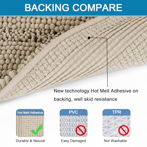 H.VERSAILTEX Bath Mats for Bathroom Non Slip Thick Chenille Striped Bath Rug Absorbent Fluffy Soft Shaggy Rugs Washable Dry Fast Plush Mats for Indoor, Bath Room, Tub - 20" x 32", Fog - color: Fog, size: 20" x 32"