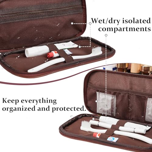 Travel Toiletry Bag For Mens PU Leather Engraved Initials (Dark Brown C) | Personalized Gifts For Father Husband Groomsmen Birthday Waterproof Dopp Kit Bag Beach Travel Essentials Bathroom Organizer - color: Dark Brown, style: C