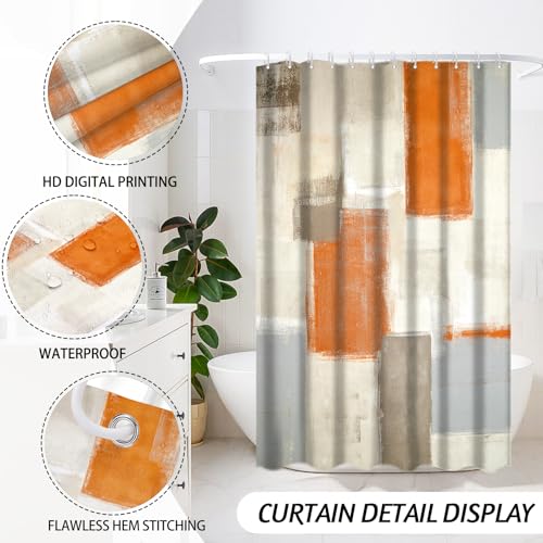 Lnond Orange Bathroom Set, 23-Piece Orange Abstract Bathroom Decor Set with with Shower Curtain and Rugs, Trash Can, Toilet Brush Holder Set & Soap Dispenser - style: Orange Abstract