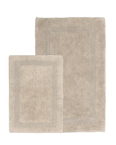 WOVEN ST. Reversible Tufted Bath Rugs | Area Rugs for Spa, Vanity Shower, Bathrooms, Kitchen, Bedroom | Water Absorbent Linens | 100% Cotton | Pack of 2 | 17’’ x 24’’ & 21’’ x 34’’ Inches | Taupe - color: Taupe, size: 17" x 24" (Rectangular) + 21" x 34" (