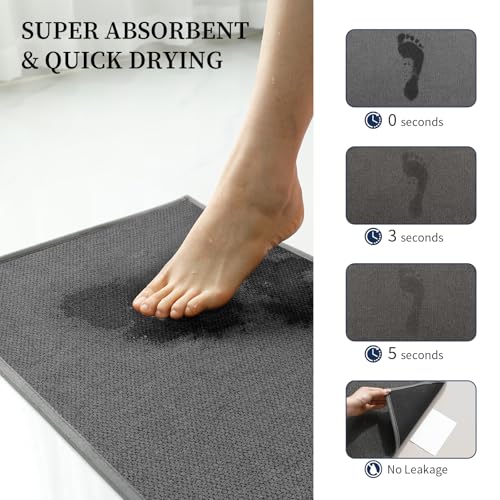 YIHOUSE Dark Gray Bathroom Rugs Sets 4 Piece, Quick Dry Thin Bath Mat with Toilet Rug, Non Slip Absorbent Machine Washable, Bath Runner Rugs for Bathtub Sink Home Decor - color: Dark Gray, size: 4 pieces