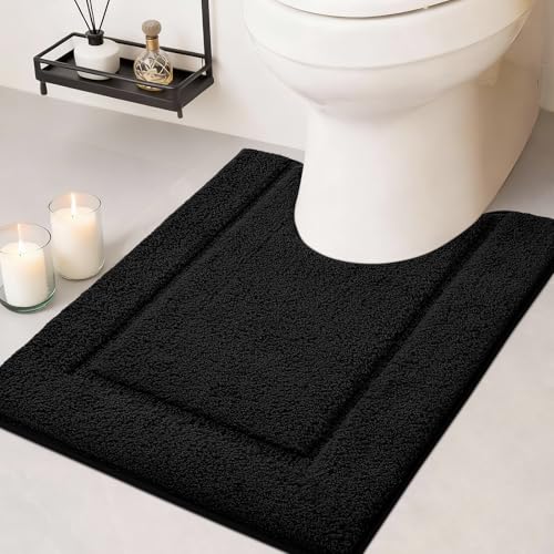 IM HOME Toilet Rugs, Ultra Soft Thick Plush Fluffy Microfiber Absorbent Contour Bathroom Rugs for Toilet, Non-Slip Backing, Machine Washable Bath Mats for Bathroom, Tub, Black/U-Shaped 24"x20" - color: Black, size: 1'8" x 2' (U-Shape)