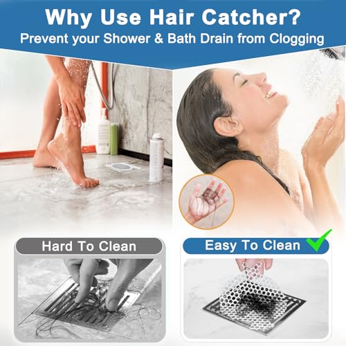 INVIHUG Disposable Shower Drain Hair Catcher Mesh Stickers, 25 Pack, Hair Catcher for Shower (White, 25pcs) NRHC-01