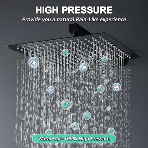 KOJOX 12 Inch Black Shower System with Rain Shower Head, Handheld Shower, Bathroom Luxury Mixer Combo Set, Wall Mounted Faucet Rough-in Valve and Trim Kit - color: Matte Black, size: 12''