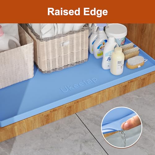 ukeetap Extra Thick Silicone Mat Waterproof with Raised Edge 34" x 22", Under Sink Mat for Kitchen & Bathroom, Kitchen Cabinet Liner, Multi-Purpose for Storage & Protection, Blue - color: Blue, size: 34"L x 22"W