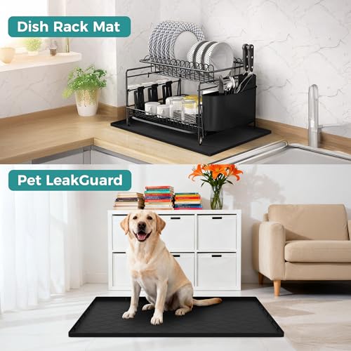 URMONA 28" x 19" Waterproof Silicone Mat in Multiple Sizes & Colors, Under Sink Mat for Kitchen & Bathroom, Pet Food Pad for Dogs & Cats, Kitchen Cabinet Liner, Multi-Purpose for Storage(Khaki) - color: Khaki, size: 19"W x 28"L