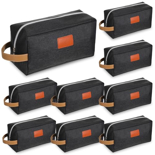8 Pcs Portable Toiletry Bags for Men Hanging Water Resistant Shaving Bag Travel Bag for Toiletries Hanging Storage Shower Bags wedding groomsmen gifts (Black)