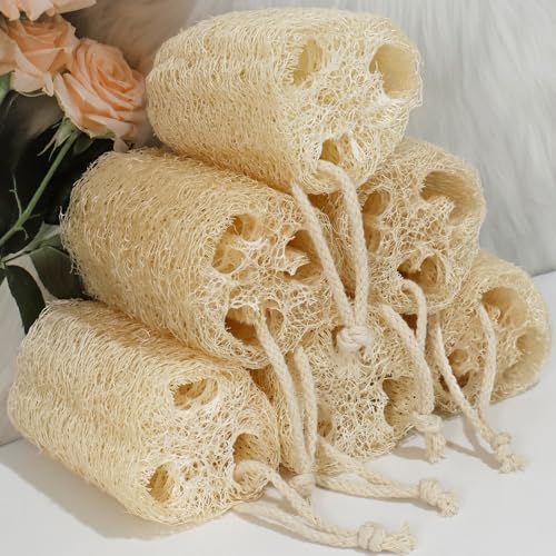 Natural Loofah Sponge, Organic Bath Loofah Pack, Lufas Exfoliating Body Scrubber, Loofas Sponges Shower Loofah for Women and Men, Skin SPA Ecotools- 6 Pack - size: 1 Count (Pack of 6)