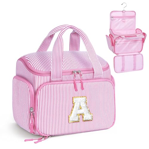 YOOLIFE Birthday Gifts for Teen Girls Kids Travel Toiletry Bag, Pink (A) | Initial Hanging Toiletry Bag for Teen Girls, Birthday Gifts for 5 6 7 8 9 10 11 12 13 14 15 16 17 Year Old Girl - color: Pink, style: A