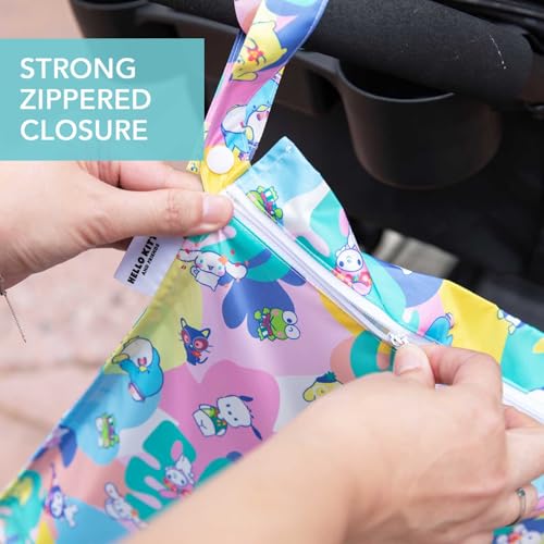 Bumkins Waterproof Wet Bag for Baby, Travel, Swim Suit, Cloth Diapers, Pump Parts, Pool, Beach, Gym Clothes, Toiletry, Hook to Stroller, Daycare, Zipper Reusable Wetdry Packing Pouch, Hello Kitty Luau - color: C6 Hello Kitty Luau, style: Wet Bag
