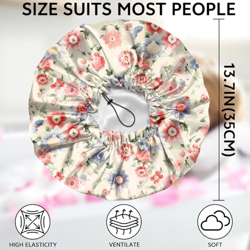 Shower Cap Adjustable Waterproof Double Layer Elastic Reusable Hair Bath Cap Cute Aesthetic for Women Girls-Pink Blue Floral - color: R7-Pink Blue Floral