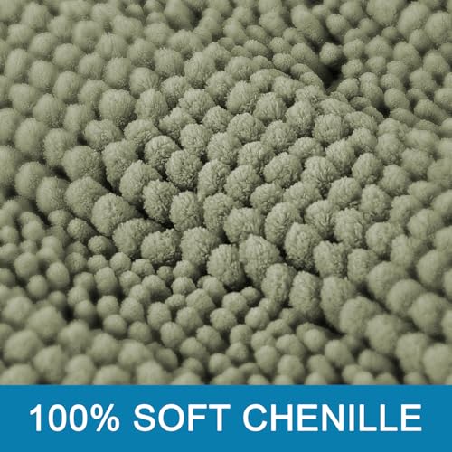 H.VERSAILTEX Bath Mats for Bathroom Non Slip Thick Chenille Striped Bath Rug Absorbent Fluffy Soft Shaggy Rugs Washable Dry Fast Plush Mats for Indoor, Bath Room, Tub - 20" x 32", Eucalyptus Green - color: Eucalyptus Green, size: 20" x 32"