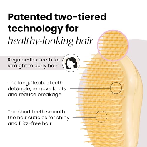 Tangle Teezer Original Detangler Mini Hair Brush, Buttercup Yellow | Travel-size detangling hair brush, gentle on tender scalps; detangles wet or dry hair for straight to curly strands - color: Buttercup Yellow, size: Mini