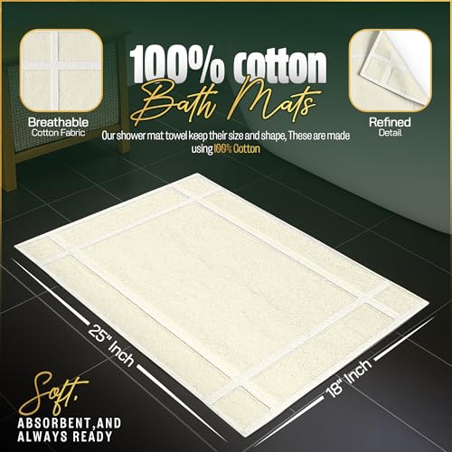 Pearl Linens Pack of 6 100% Cotton Bath Mat 18x25 inches, Soft & Absorbent Quick Dry Bathroom Mat Set, Not Bathroom Rugs, After Shower Mat, Bath Tub Mat, 781 GSM, Machine Washable, Ivory - color: Ivory, size: 18x25 - Set of 6