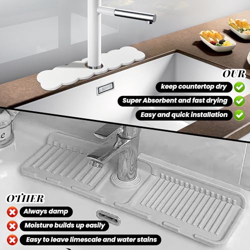 15.7'' Long Size Diatomite Faucet Mat Fast Drying Stone Sink Tray Splash Proof Bathroom Counter Faucet Super Water Absorption - size: 15.75" x 3.94"