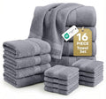 LANE LINEN 100% Cotton Towels Set for Bathroom - 16 Piece Family Pack - Soft, Absorbent & Quick Dry - 4 Bath, 8 Washcloths, 4 Hand Towels - OEKO TEX Certified, Machine Washable & Durable - Cool Grey - color: 03: Cool Grey
