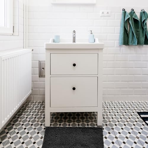 Non-Slip Bath Rug,Extra Soft Microfiber Bedroom Shag Carpet with Anti-Slip Backing,Water/Dust Absorbent Fast Dry Shower Mat,Sound Insulated Stairs Pad,Machine Washable (Black,12 x 16 Inches) - color: Black, size: 1'4" x 1' (Rectangular)