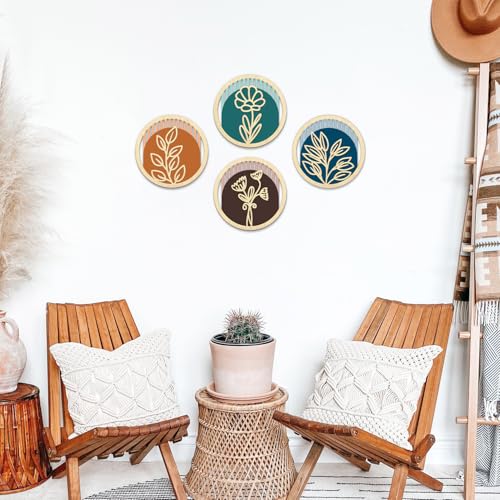 TOARTi 4Pcs Wooden Boho Floral Wall Art Set, Modern Minimalist Flower Wooden Hanging Sign,Bohemian Plants Artwork,Farmhouse Vintage Botanical Wall Decor for Living Room Bedroom Office Bathroom - color: 4pcs Wooden Boho Floral Wall Art