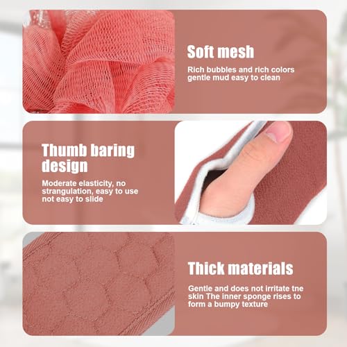 Back Scrubber Set, 3Pcs Bath Gloves and Shower Loofah Sponge for Body Scrub and Daily Shower Cleaning(Red) - color: Red