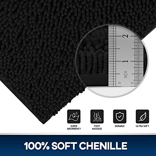 TREETONE Machine Washable Water Absorbent Bath Mat Bathroom Rugs Non Slip Soft Microfiber Mat (Set of 3-Medium 20" x 32"/Contour/Lid Cover, Black) - color: Black, size: Set of 3-Medium 20" x 30"/Contour/Lid Cover