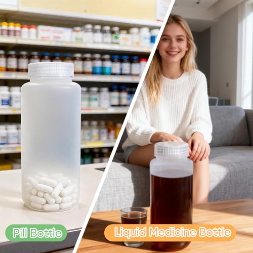 DEMORA 16 oz Plastic Bottles with Lids, Airtight Refillable Wide Mouth Travel Bottles for Toiletries, PP Food Grade Plastic Containers for Liquids Pill Water Sample Lab Reagent (Clear, 2 Pcs) - color: Clear, size: 16-oz