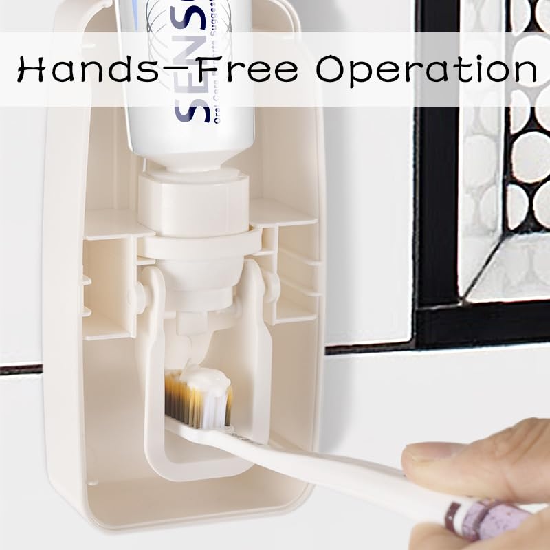 Toothbrush Holder and Toothpaste Dispenser Set, Automatic Toothpaste Squeezer Dispenser, Dispenser Toothpaste Squeezer Kit, Wall Mounted Bathroom Accessories (White) - color: White